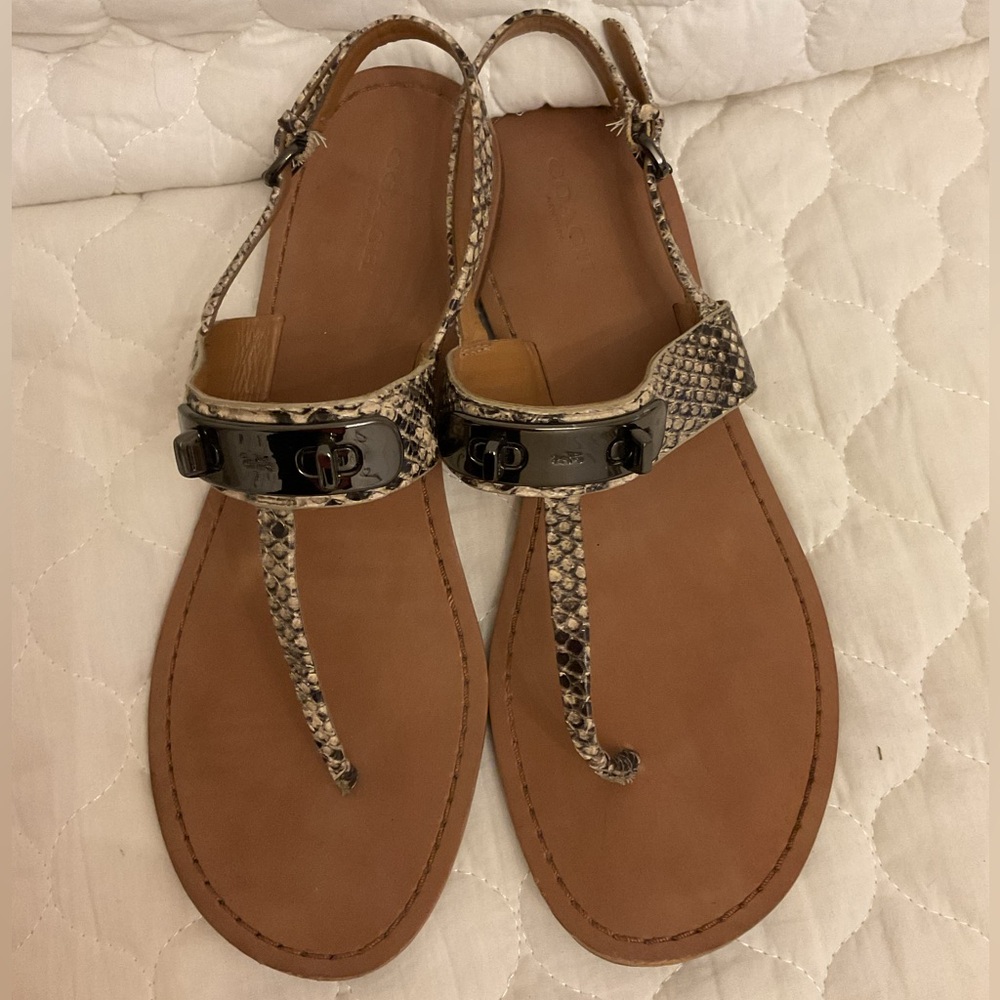 Coach Gracie Snake Skin T Strap Sandals